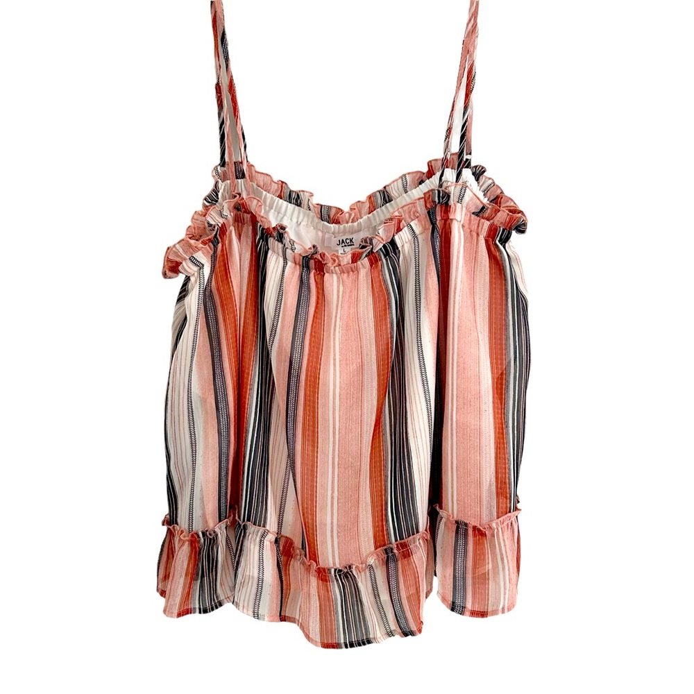 Jack By BB Dakota Multicolor Striped Walk The Line Ruffle Tank Top, Size Large - Picture 3 of 13